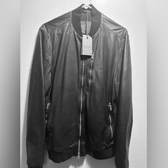 SOLD!! NWT MENS ALLSAINTS KINO BLACK BIKER LEATHER BOMBER JACKET STREETWEAR SZ M - Picture 1 of 15